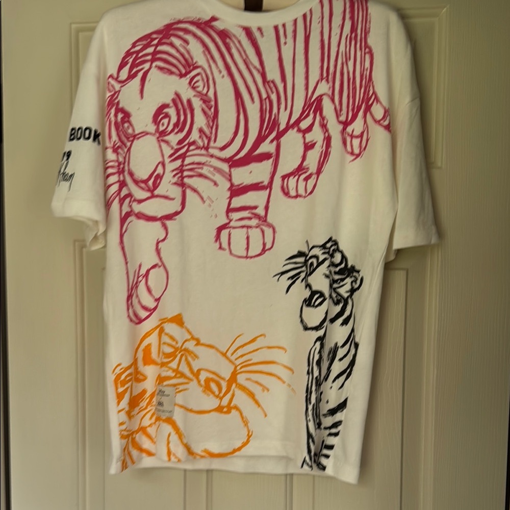 Zara for Disney White Tee with Pink, Orange & Black Tiger Sketches
